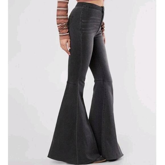 Free People Just Float on Flare Jeans size 26 Washed Black Retro Boho Festival - Picture 5 of 12